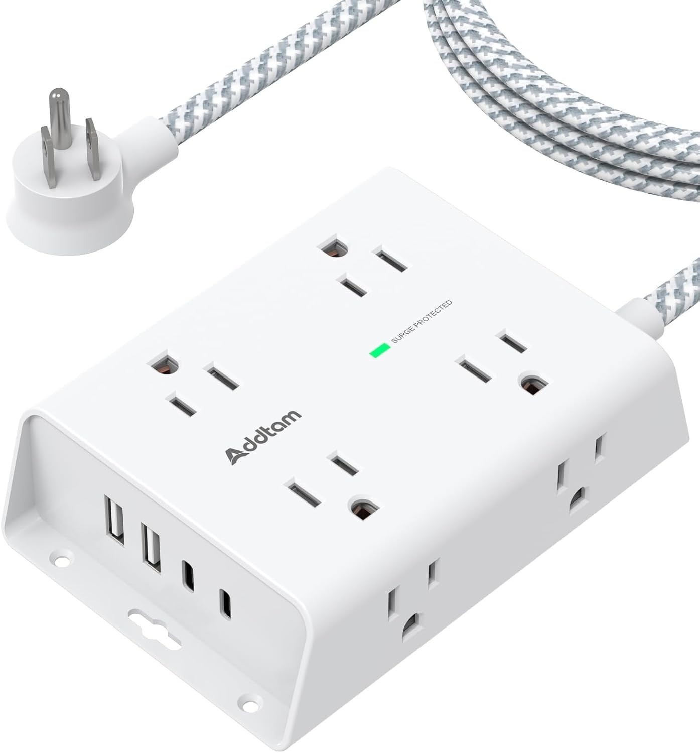 Surge Protector Power Strip 8 Widely Outlets W/ 4 USB Ports 2 USB C 5ft
