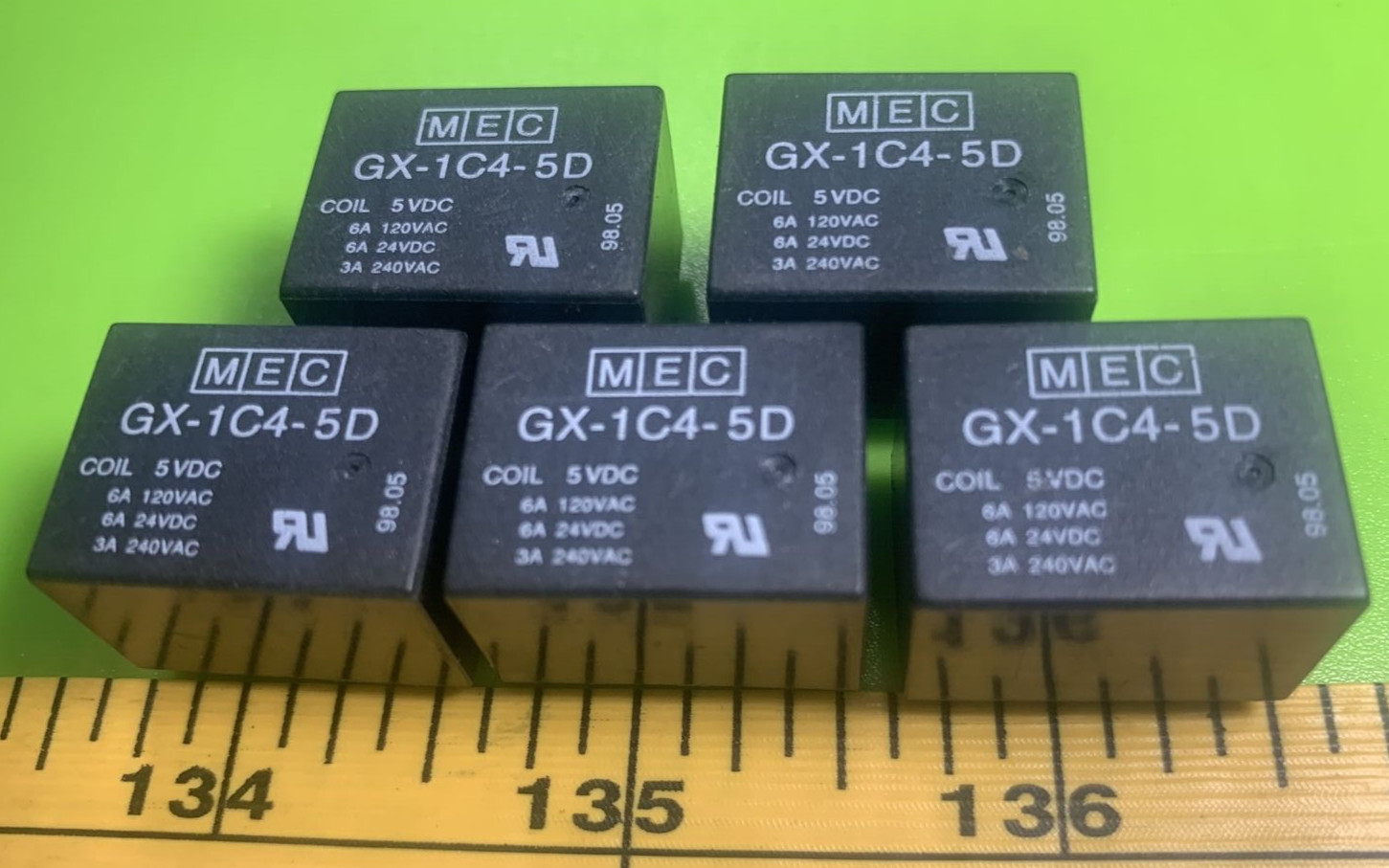 Lot of 5) Master Electronic Controls (MEC) GX-1C4-5D Power Relay 5VDC 6A SPDT