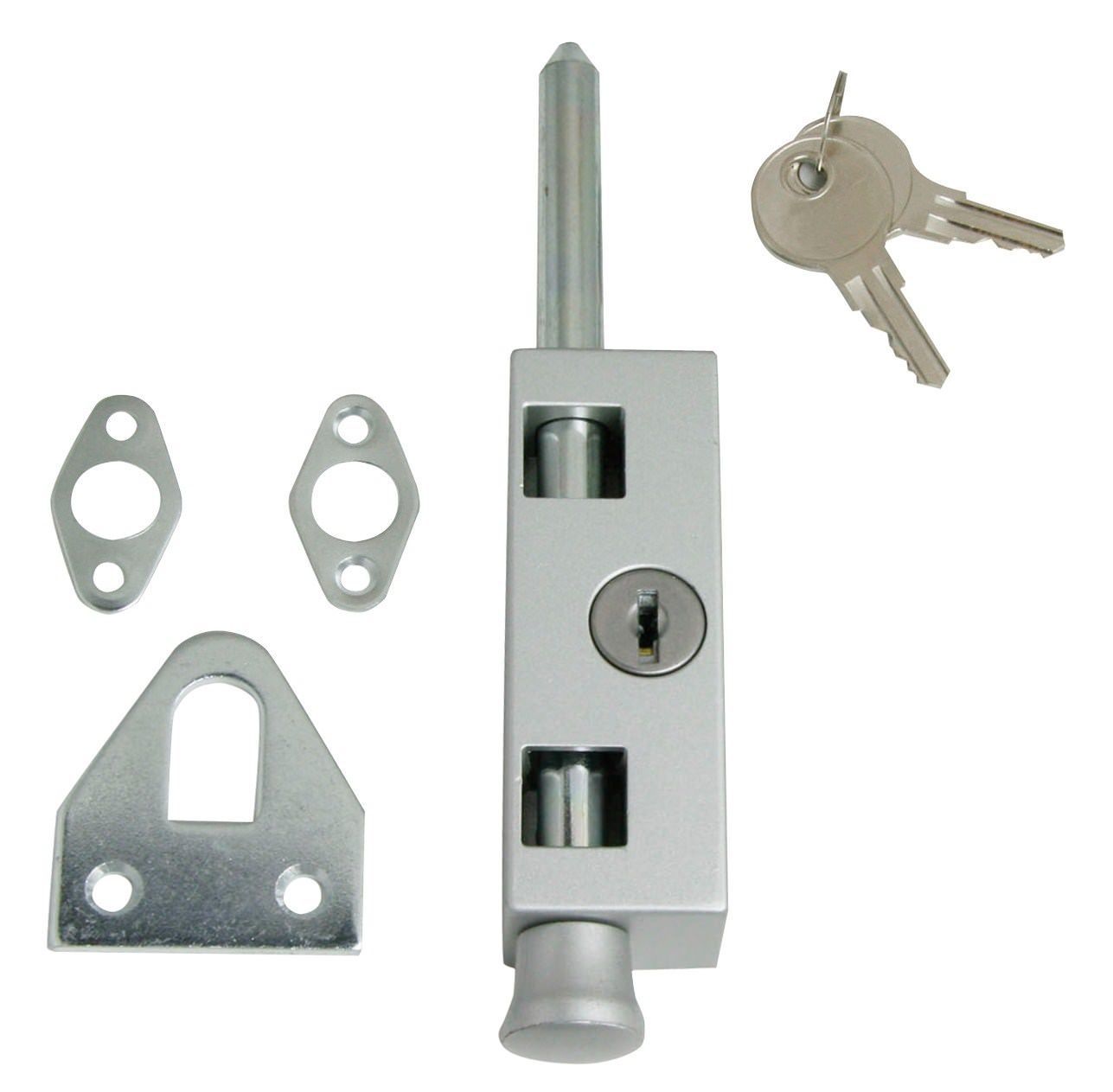 Patio Door Lock, Keyed Large Rectangular, 6" x 1-1/8", Aluminum, With (2) Keys