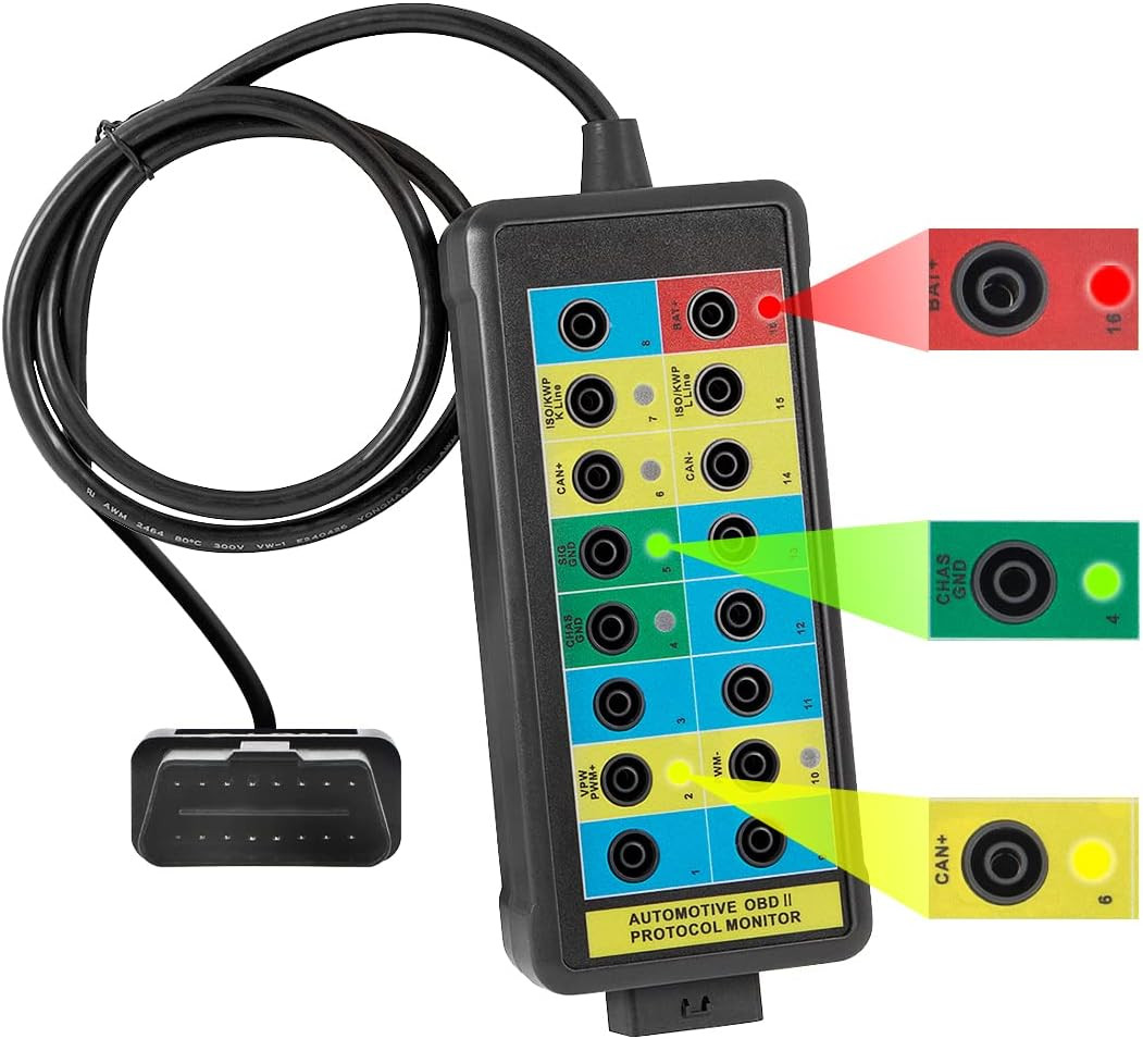 OBD2 Breakout Box with LED Light Indicator, Professional 16-Pin OBD Breakout Box