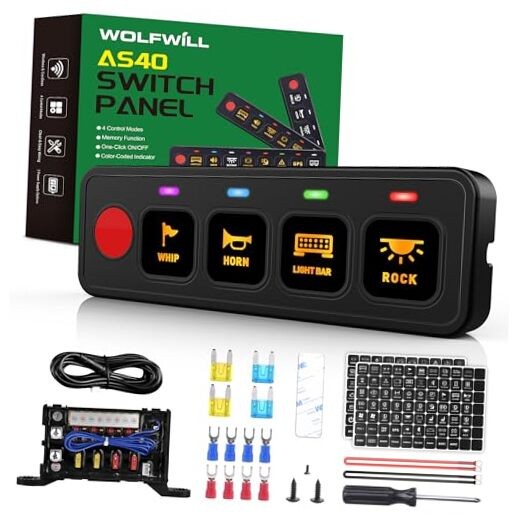 AS40, Circuit Control Power Relay Box, 4 Modes Toggle 4 Gang Switch Panel