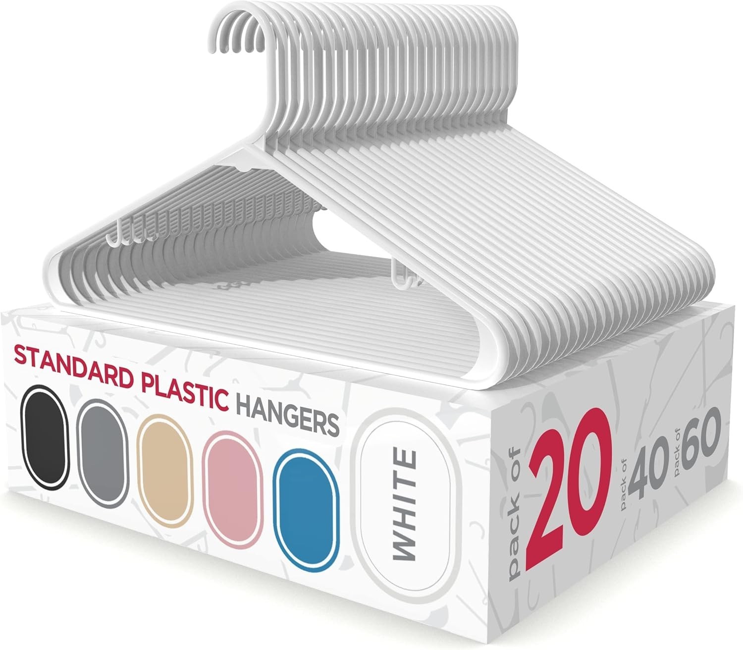 20 Pack Durable White Plastic Hangers - Space-Saving Closet Organization