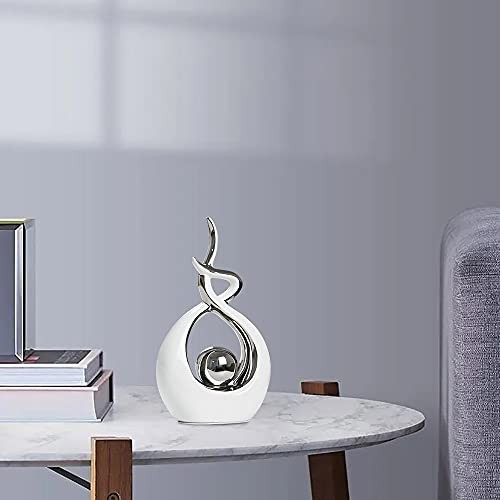 Norrclp Home Decor Modern Abstract Art Ceramic Statue Small White and Silver