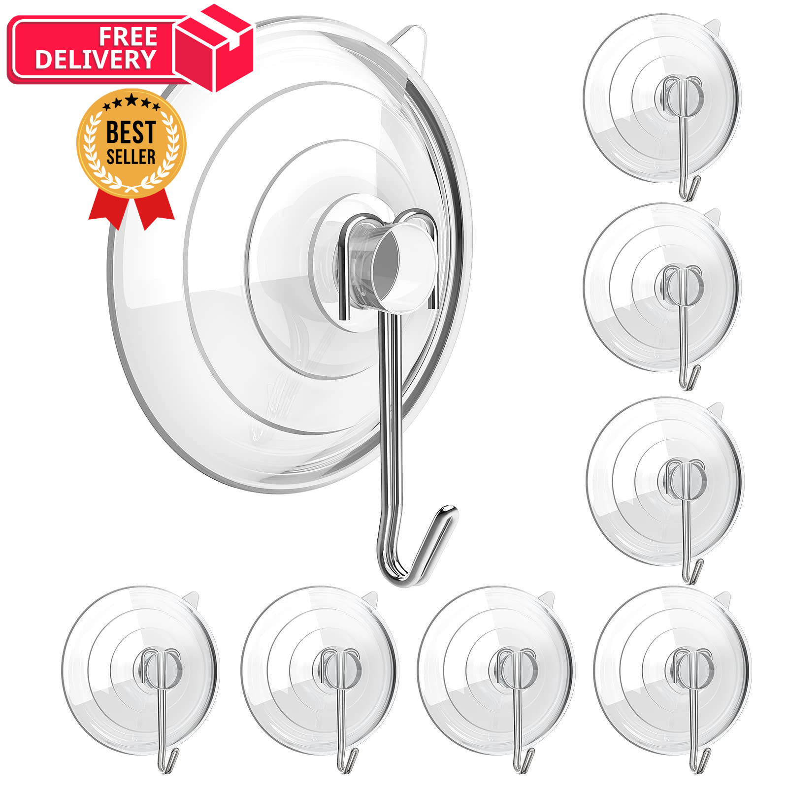 Hangerspace Suction Cup Hooks, Upgrade 2.5 Inches Clear PVC Large,