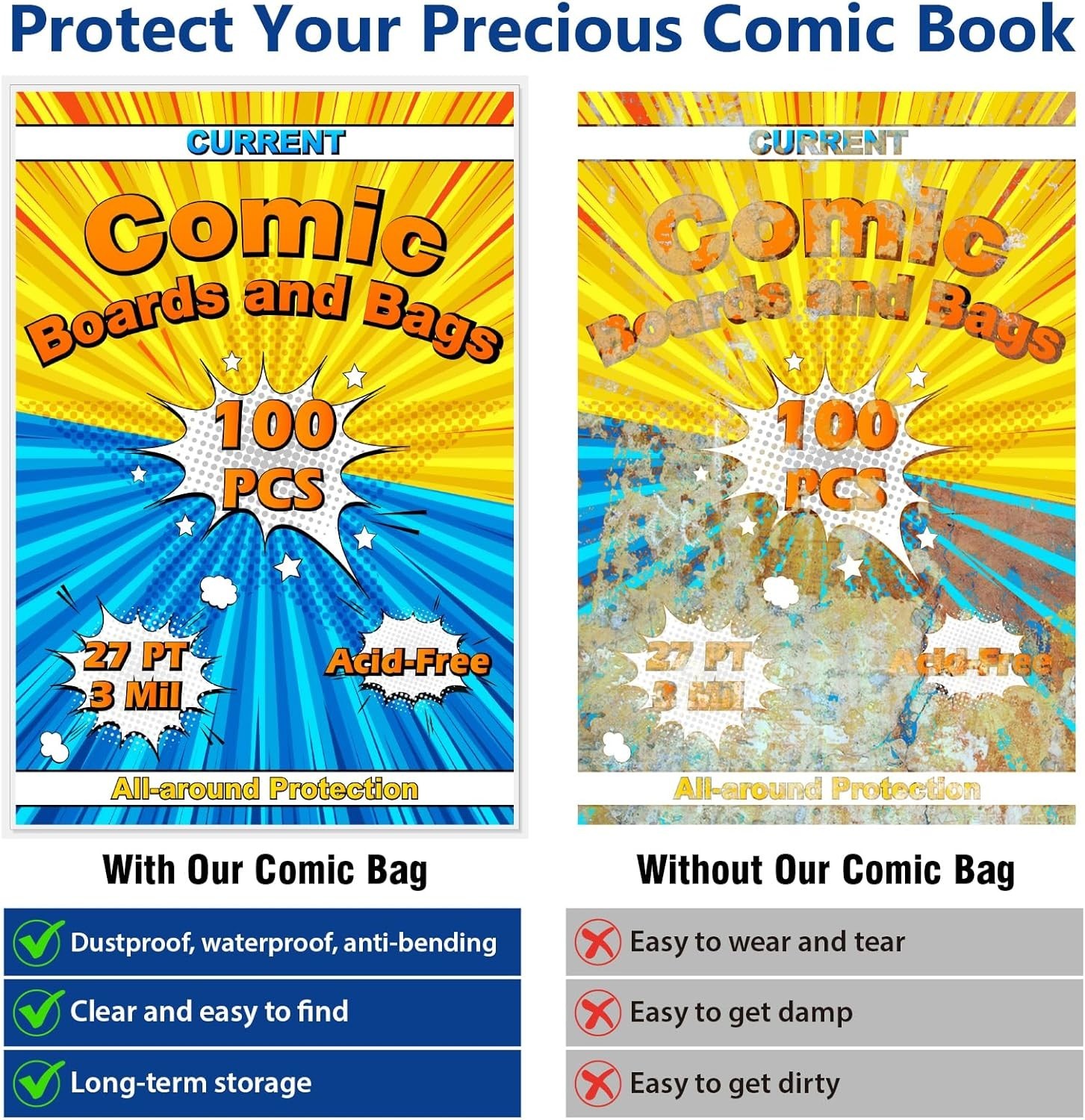 Comic Book Bags and Boards 100 Comic Book Sleeves and 100 Comic Book Boards, ...
