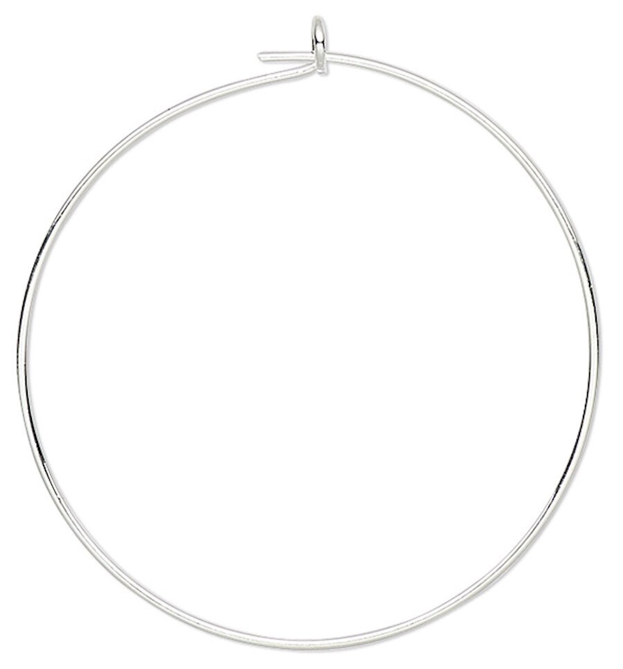Hoop, 100 Silver Plated Brass 23 Gauge 25mm(1 Inch) Round Beading Hoop Ear Wires