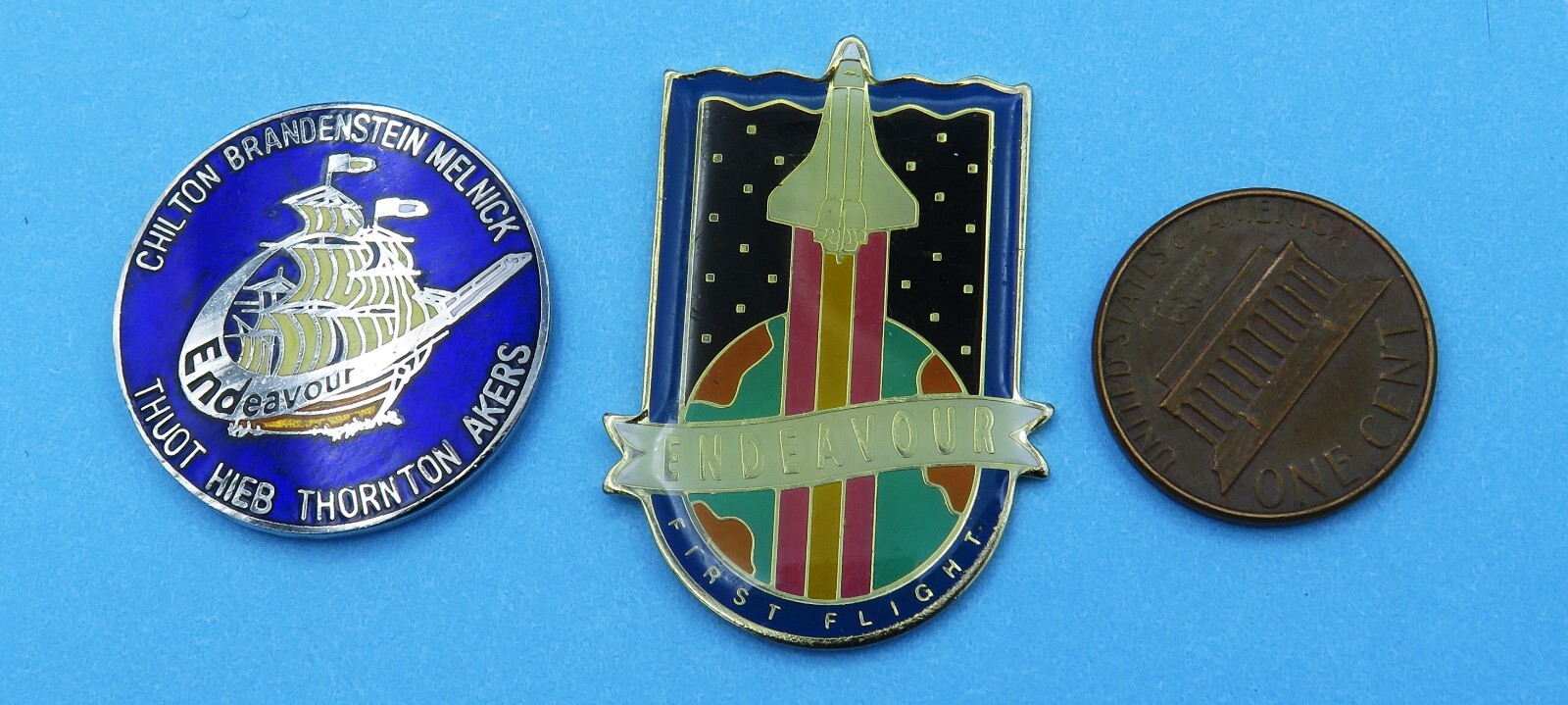 NASA PIN Pair OFFICIAL vtg Space Shuttle STS-49 Endeavour FIRST FLIGHT '92 vtg