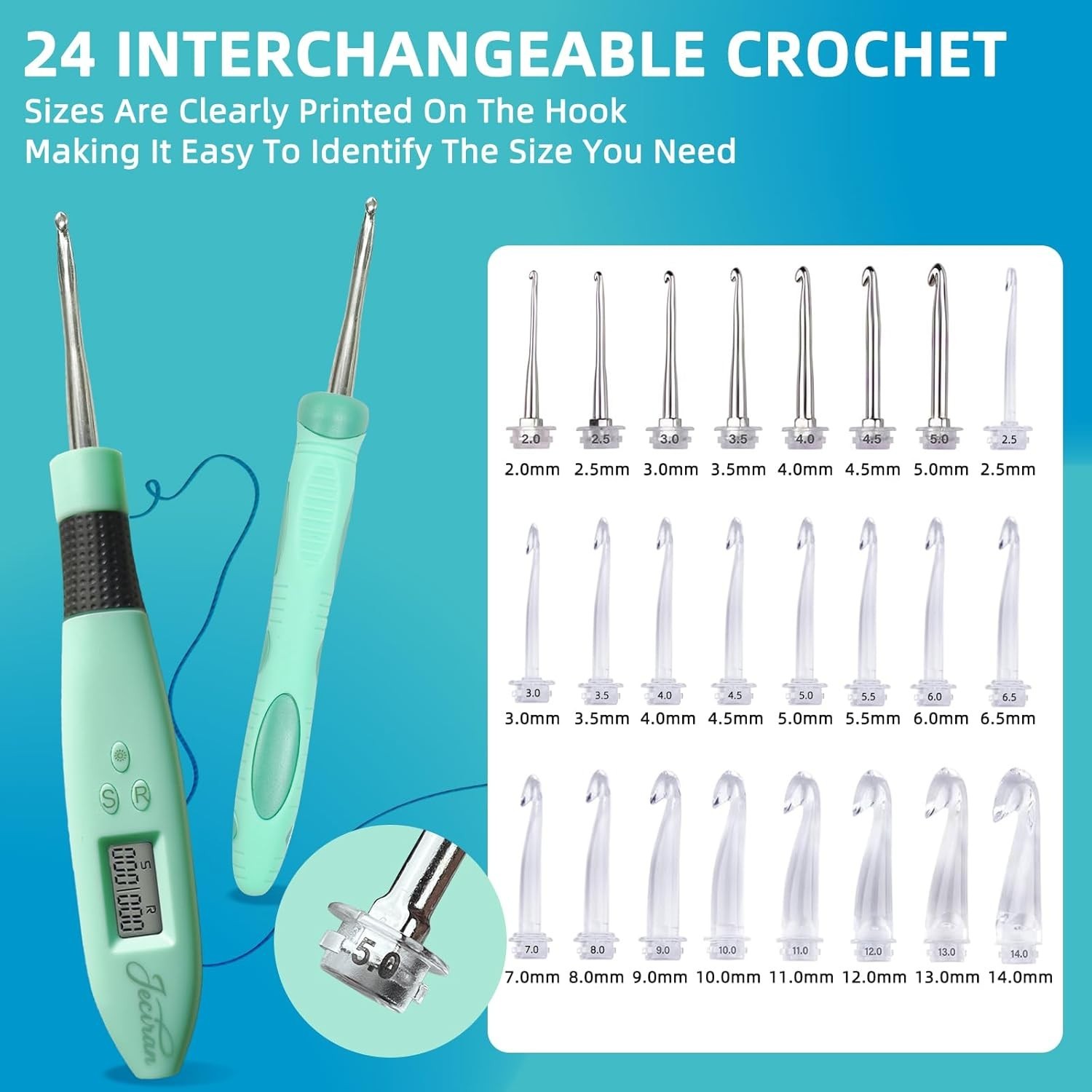 24 in 1 Light Up Crochet Hook Set,Lighted Crochet Hooks with Counter,Counting...