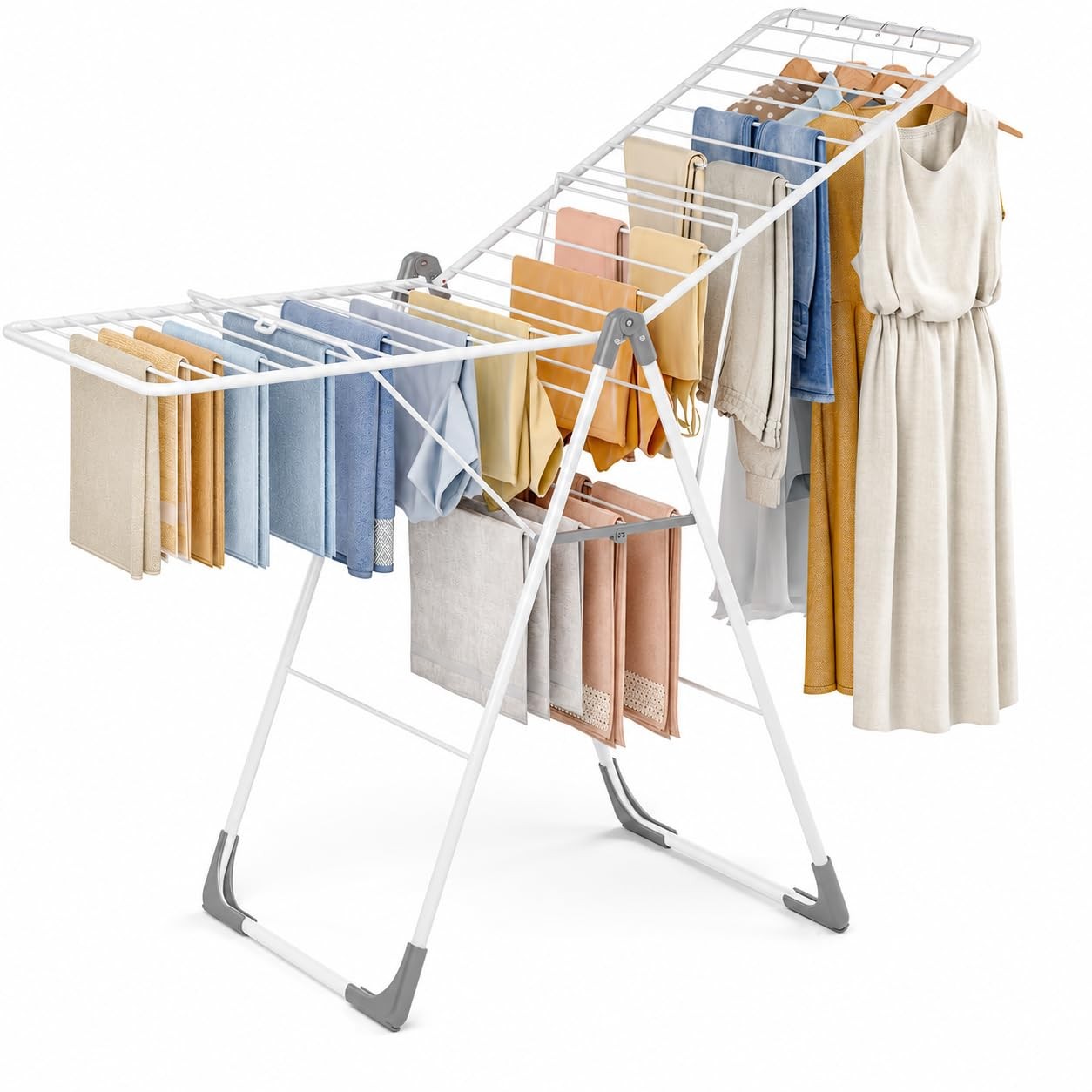 Ultra Slim Foldable Laundry Rack Adjustable Height Space Saving Indoor Outdoor