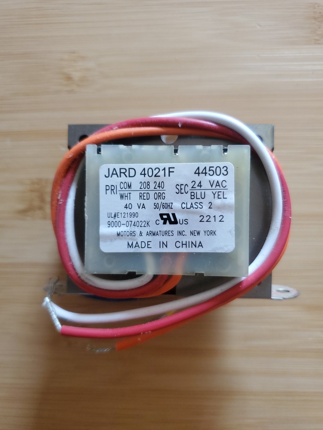 Jard By Mars 44503 4021F 40VA 24VAC Class II Control Transformer