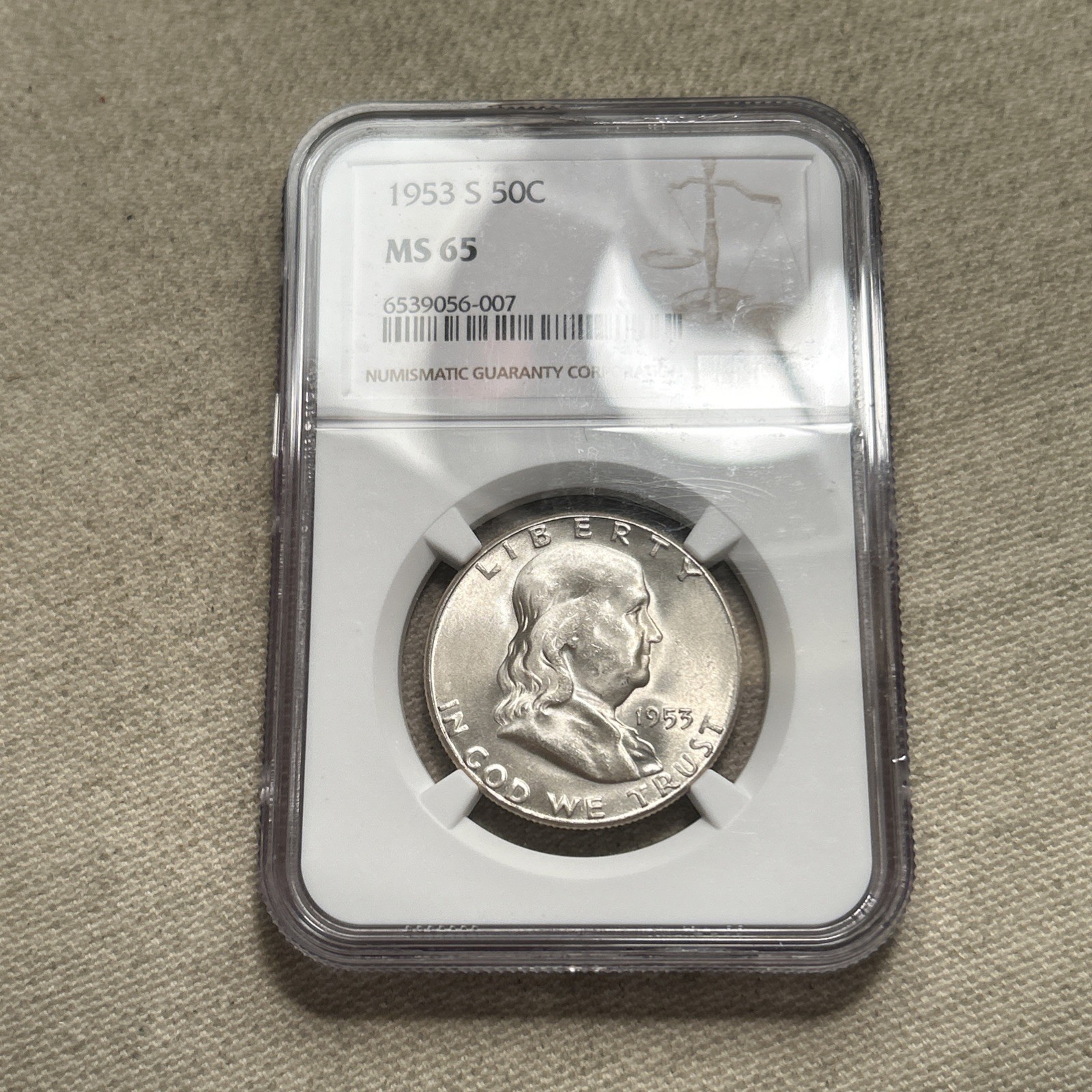 1953 S Franklin Half Dollar NGC MS65 Frosty White Just Graded New Holder DR A053