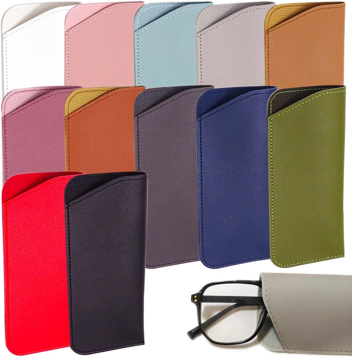 12 Pack Soft Sunglasses Cases Slim Leather Pouches Travel Glasses Storage Set Mu