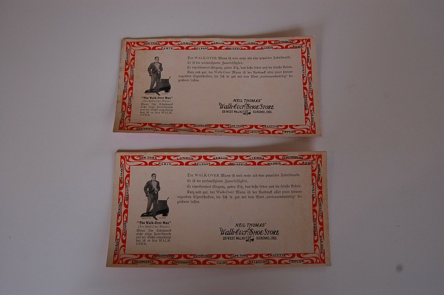 Group of 2 Early 1900s Neil Thomas' Walk-Over Shoe Store Promos - Kokomo Indiana