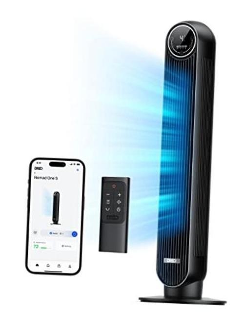DREO Tower Fan for Bedroom, 2026 Upgraded DC Motor, 28ft/s Smart Standing Black