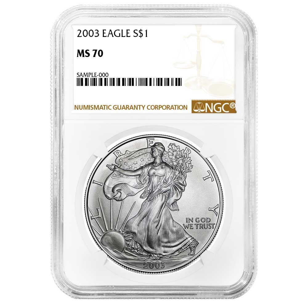 2003 $1 American Silver Eagle NGC MS70 Brown Label