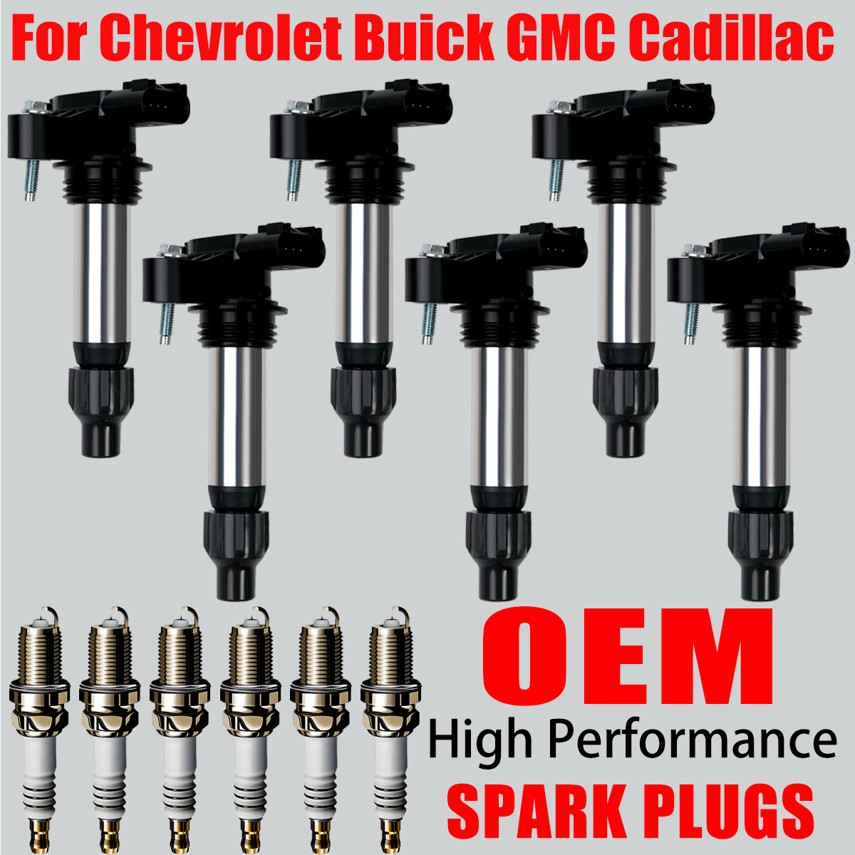 OEM 6X Ignition Coil & 6X Iridium Spark Plug For Buick Chevy Cadillac 3.6L UF569