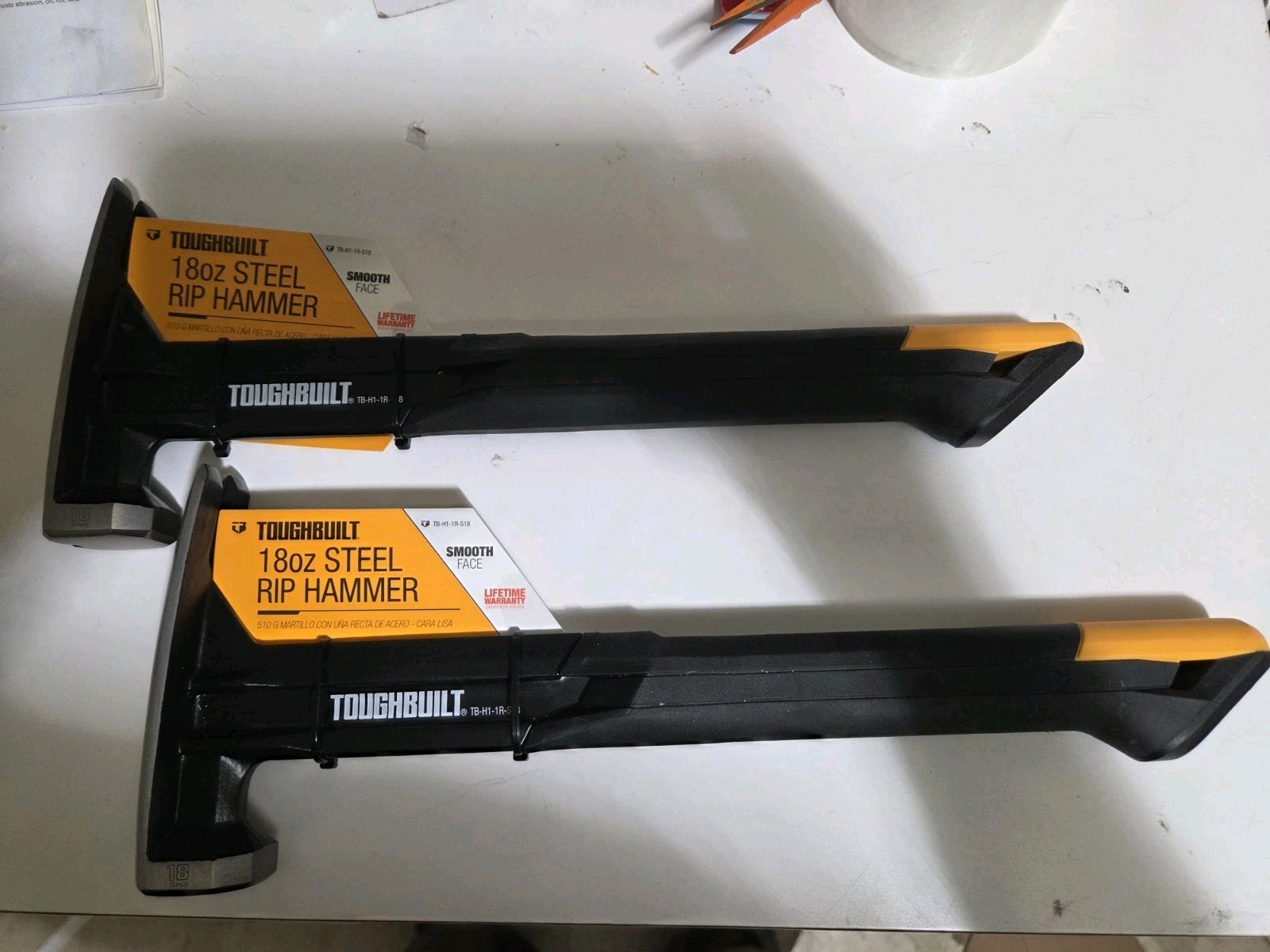 2 PACK ToughBuilt 18oz Smooth Face Rip Hammer - Straight Claw - Magnet Nail Hold