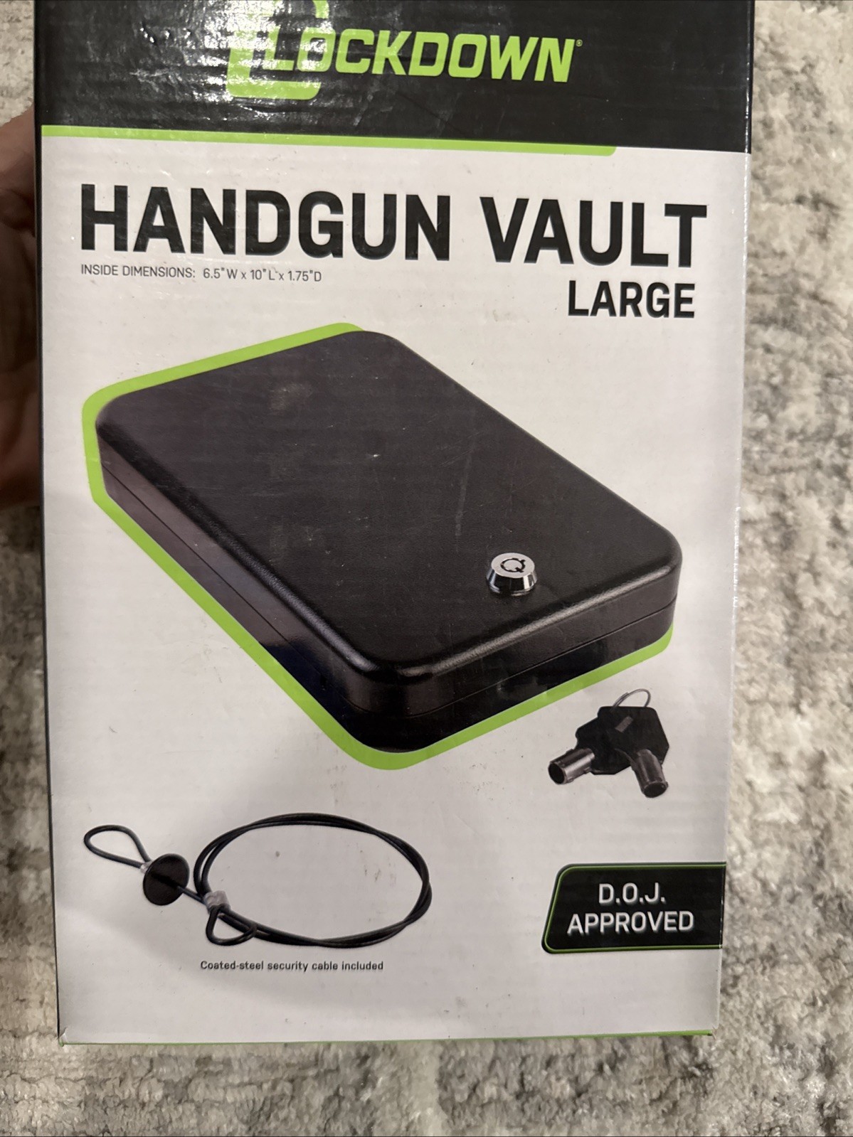 New Lockdown Handgun Vault Lock Box 2 Keys Small Valuables DOJ Approved NIB