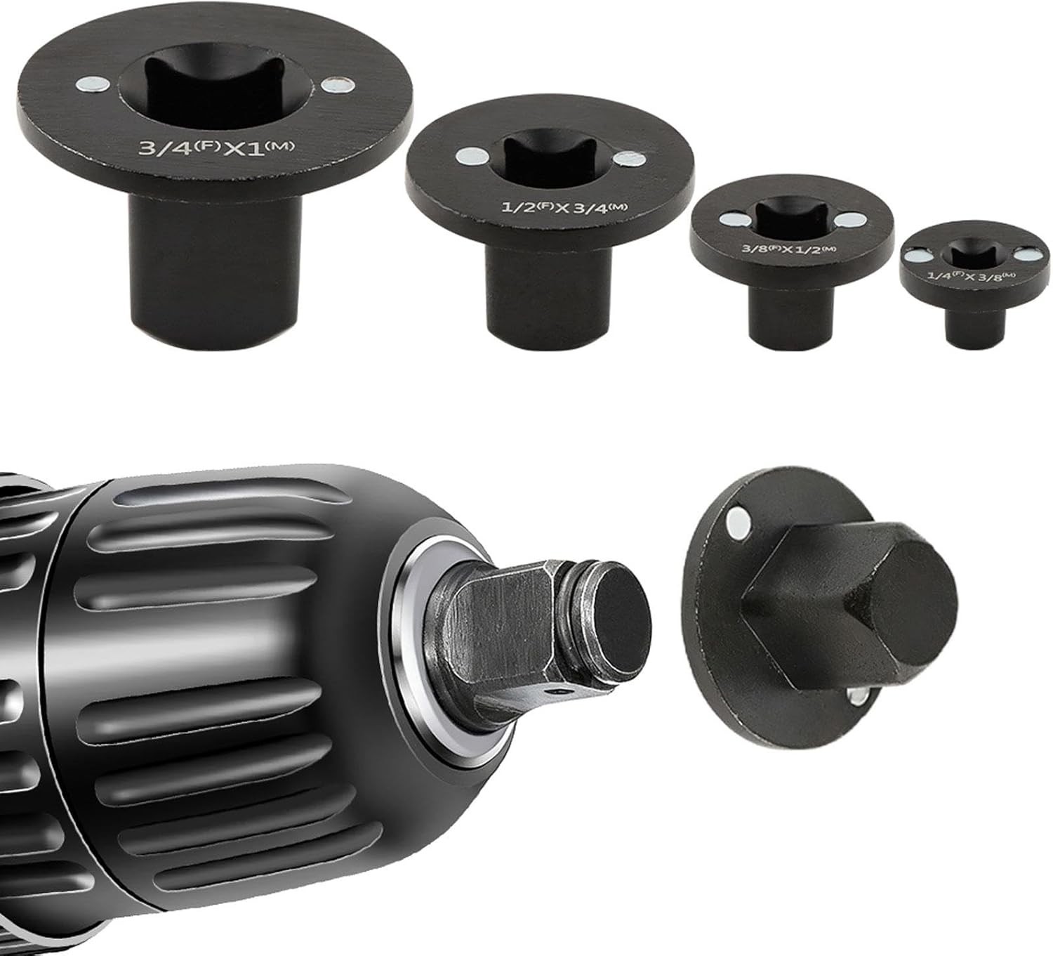 Impact Socket Adapter Set, Low-Profile CR-MO Steel 4pcs, 3/4 to 1 inch, 1/2 to