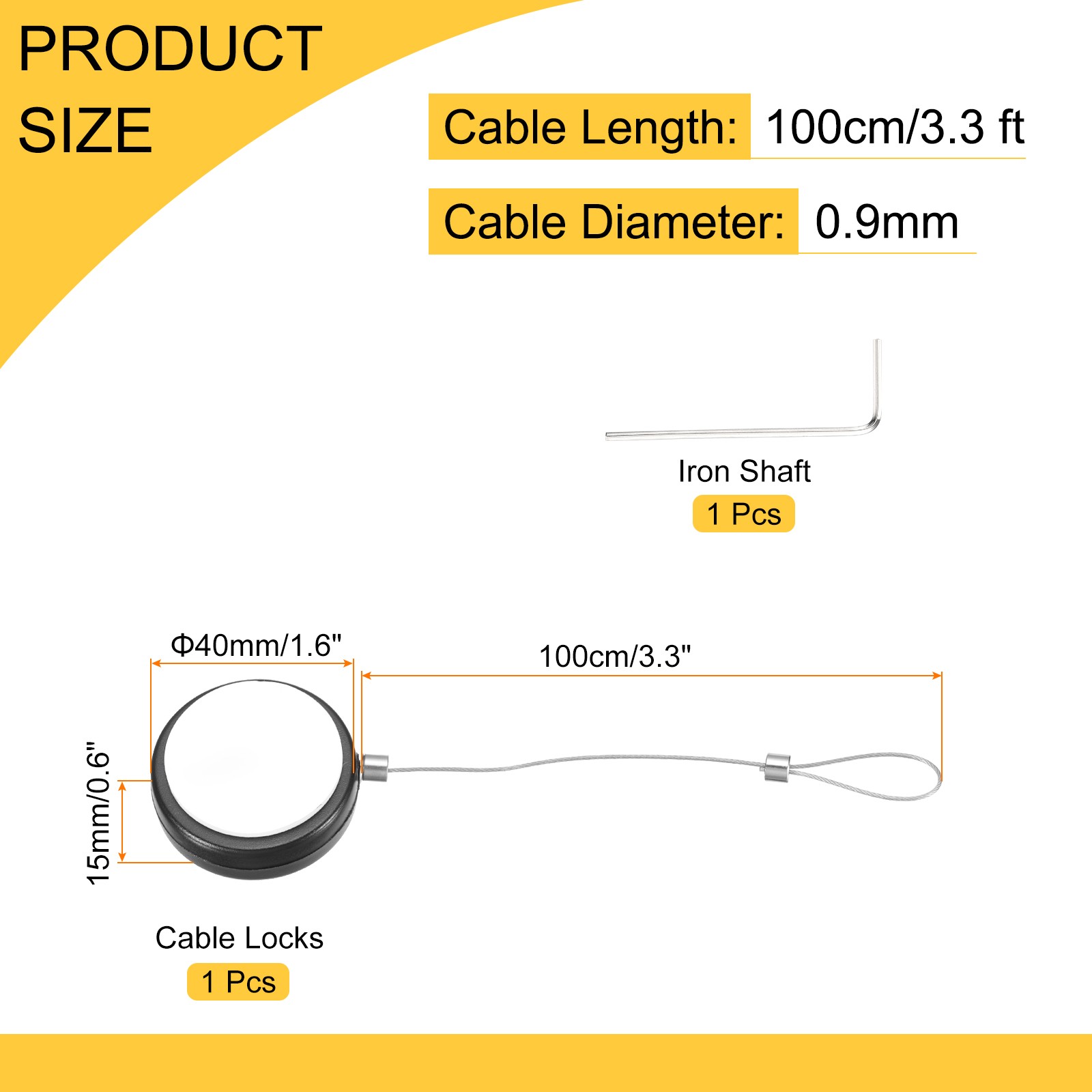 3.3ft Retractable Cable Security Lock with Latch Wrenches 150 g Black