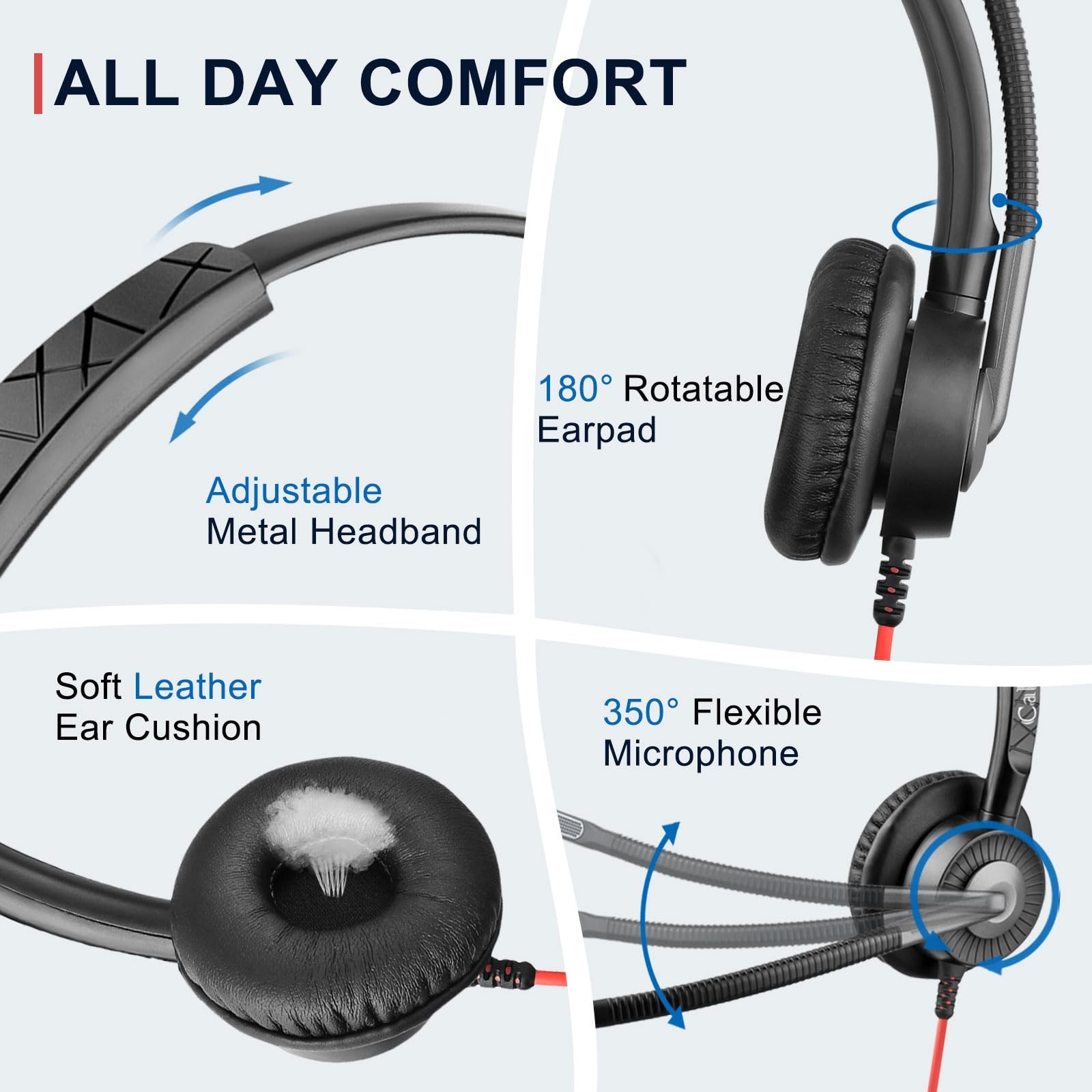 USB Headset with ENC Dual Noise Cancelling Microphone for PC Laptop