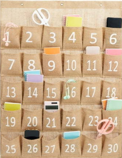 Juvale Cell Phone Storage for Classroom 30-Row Burlap Pocket Chart - White