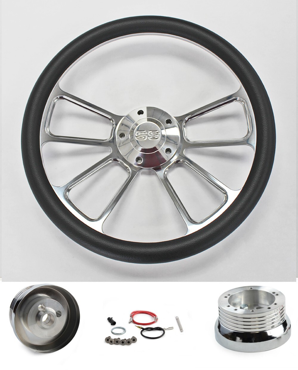 1969 - 1977 Chevelle Malibu Nova Black Billet 4 spoke Steering Wheel 14" SS cap