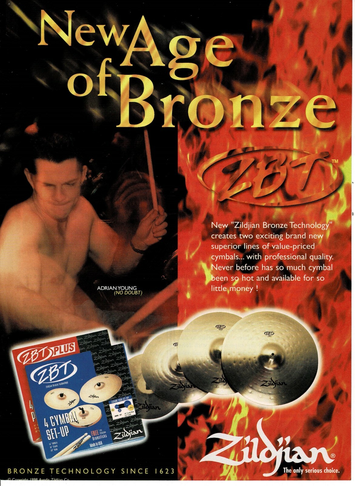 ZILDJIAN Cymbals - Adrian Young of NO DOUBT - 1998 Print Advertisement