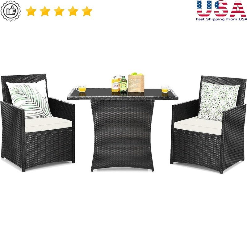Space Saving Outdoor Bistro Set Ergonomic Chairs Patio Table Rattan Furniture US