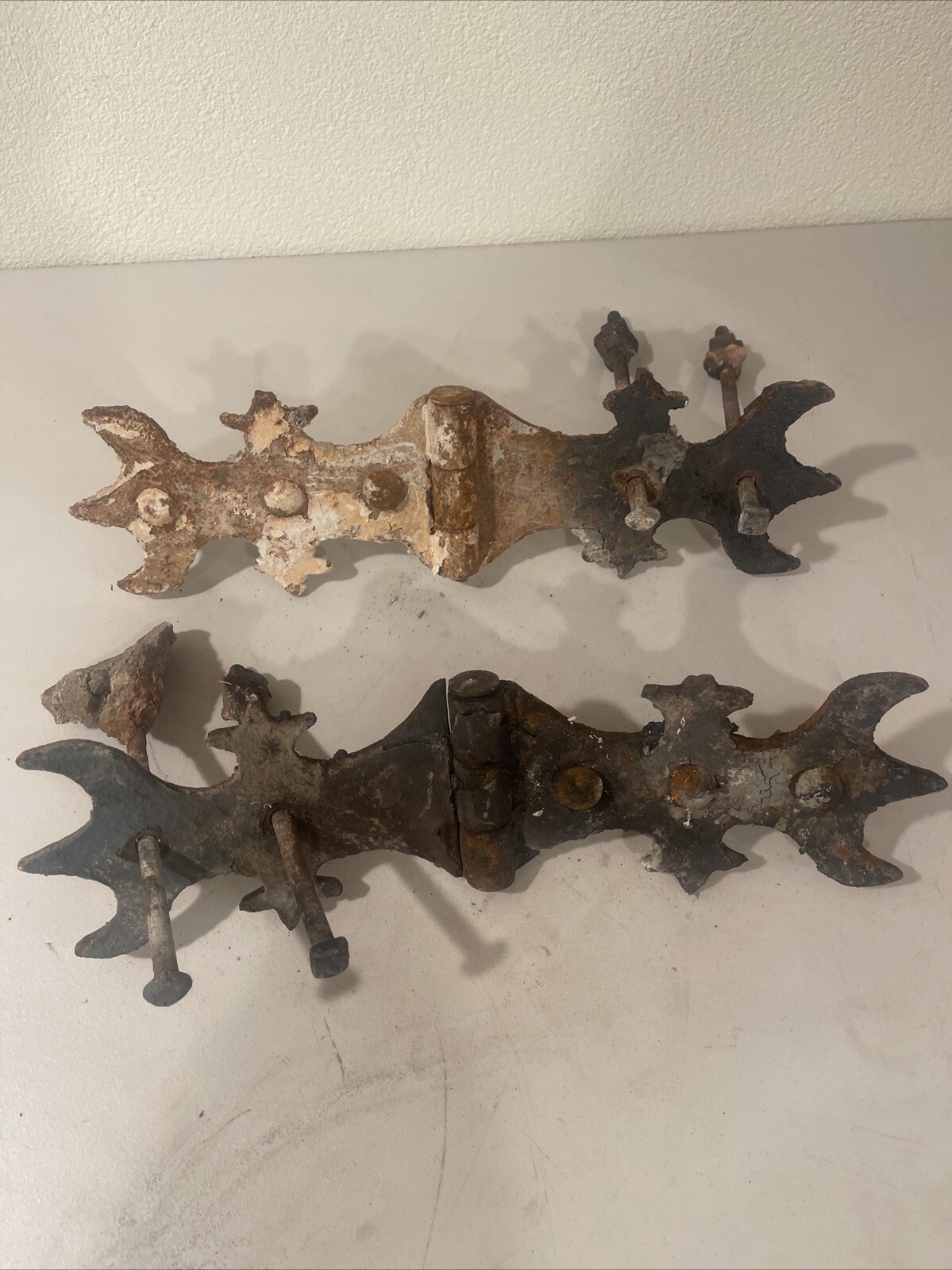 Antique Wrought Iron Hinges Metal Barn  Heavy  4.5”x17” Set Of 2.  3 Sets Avail.