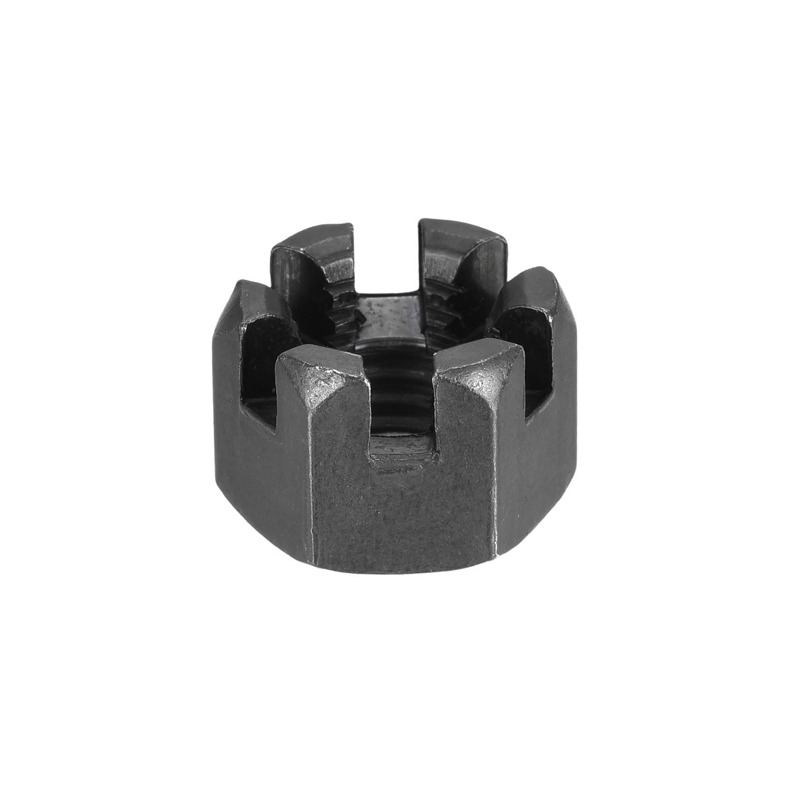 M12x1.75mm Hexagon Slotted Nut, Grade 4.8 Carbon Steel Nuts Black 10Pcs