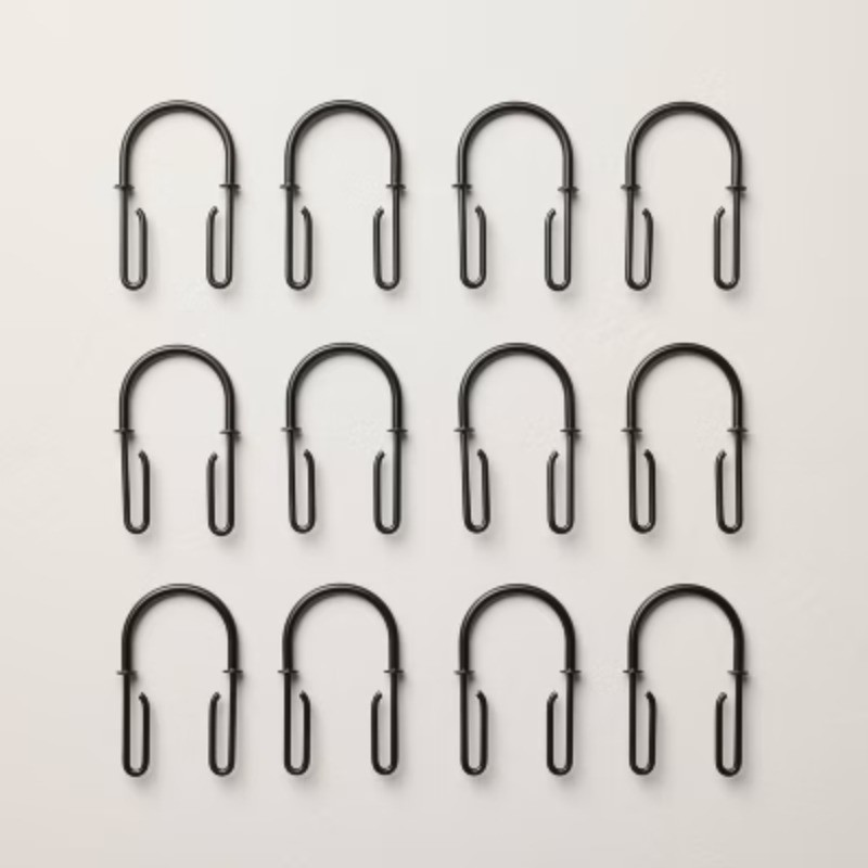 12pc Shower Curtain and Liner Hooks Black