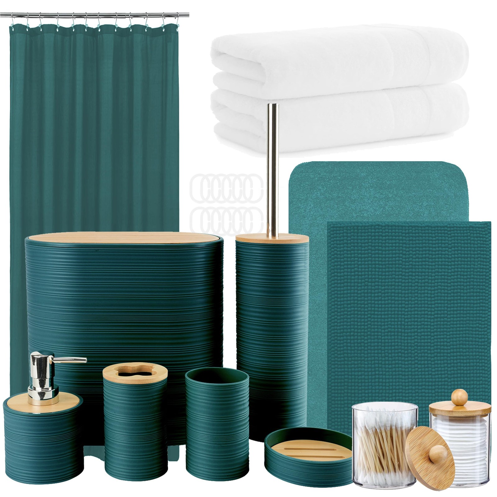 Bathroom Set, 25PCS Bathroom Set with Shower Curtain Set and Rugs, Trash Can,...