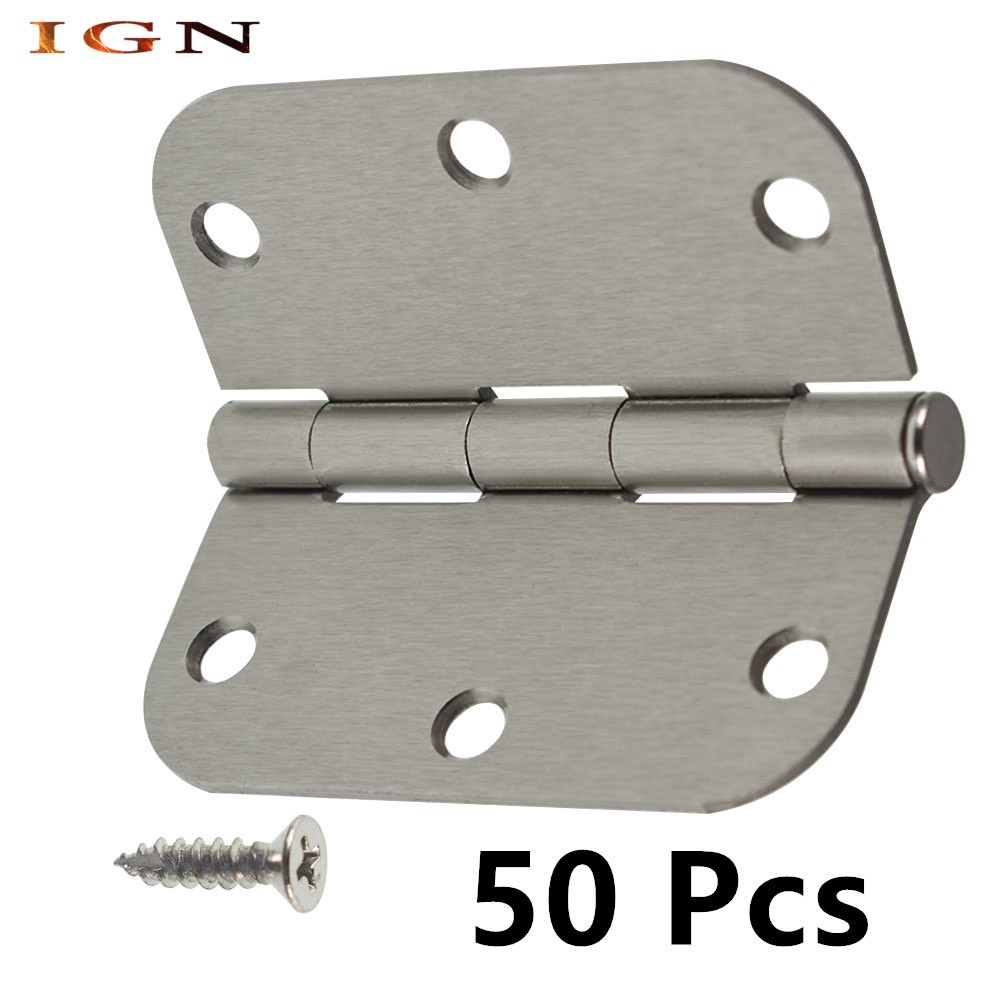 50Pack 3.5 x 3.5" 2.2mm Heavy Duty With 5/8" Round Door Hinges Satin Nickel