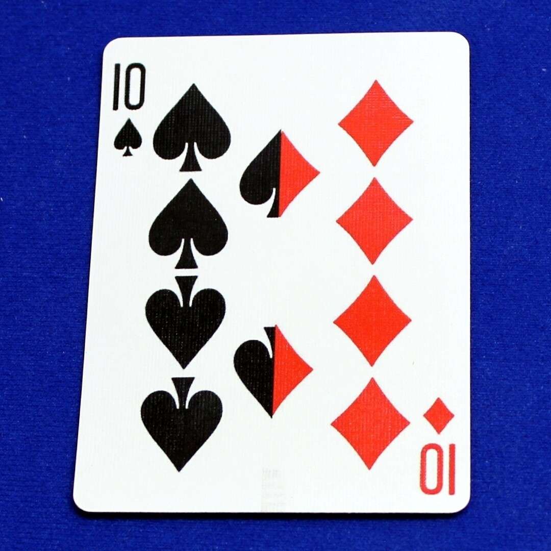 10 of Spades / 10 Diamonds, Half Vertical, Bicycle Printed Gaff Card, Red