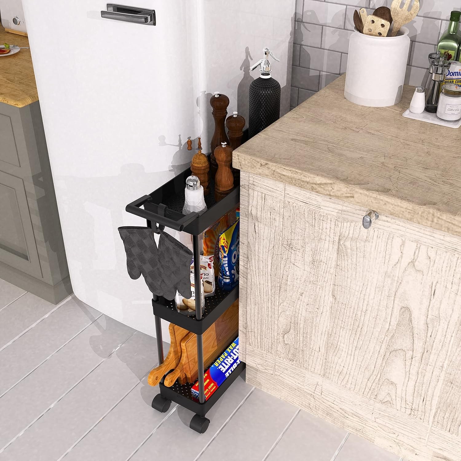3-Tier Narrow Storage Cart with Wheels, Space-Saving Design