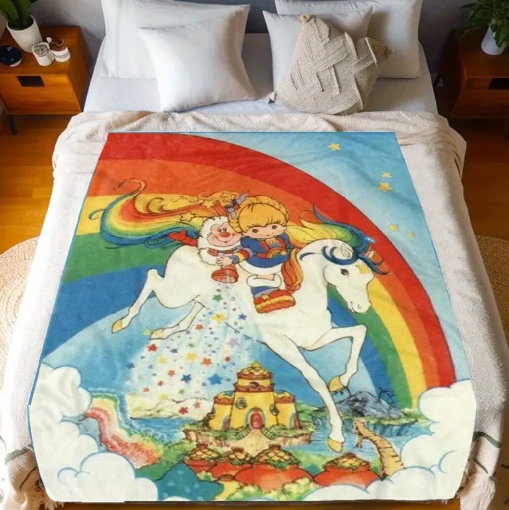 Rainbow Fleece Blanket 60“ x 80“ Brite Comfy Large Super soft Movie Night Retro