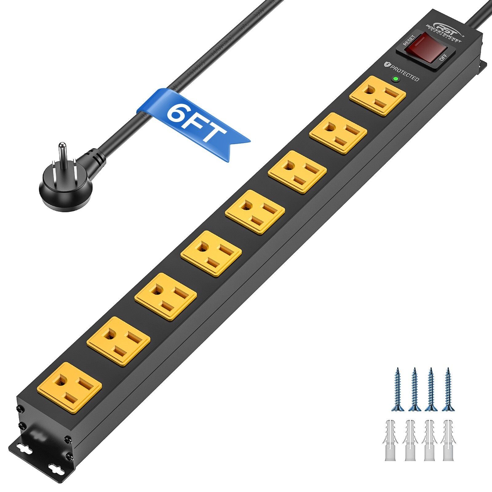 CRST 6-12 Outlet Heavy Duty Power Strip Surge Protector,6FT Power Cord/14AWG/15A