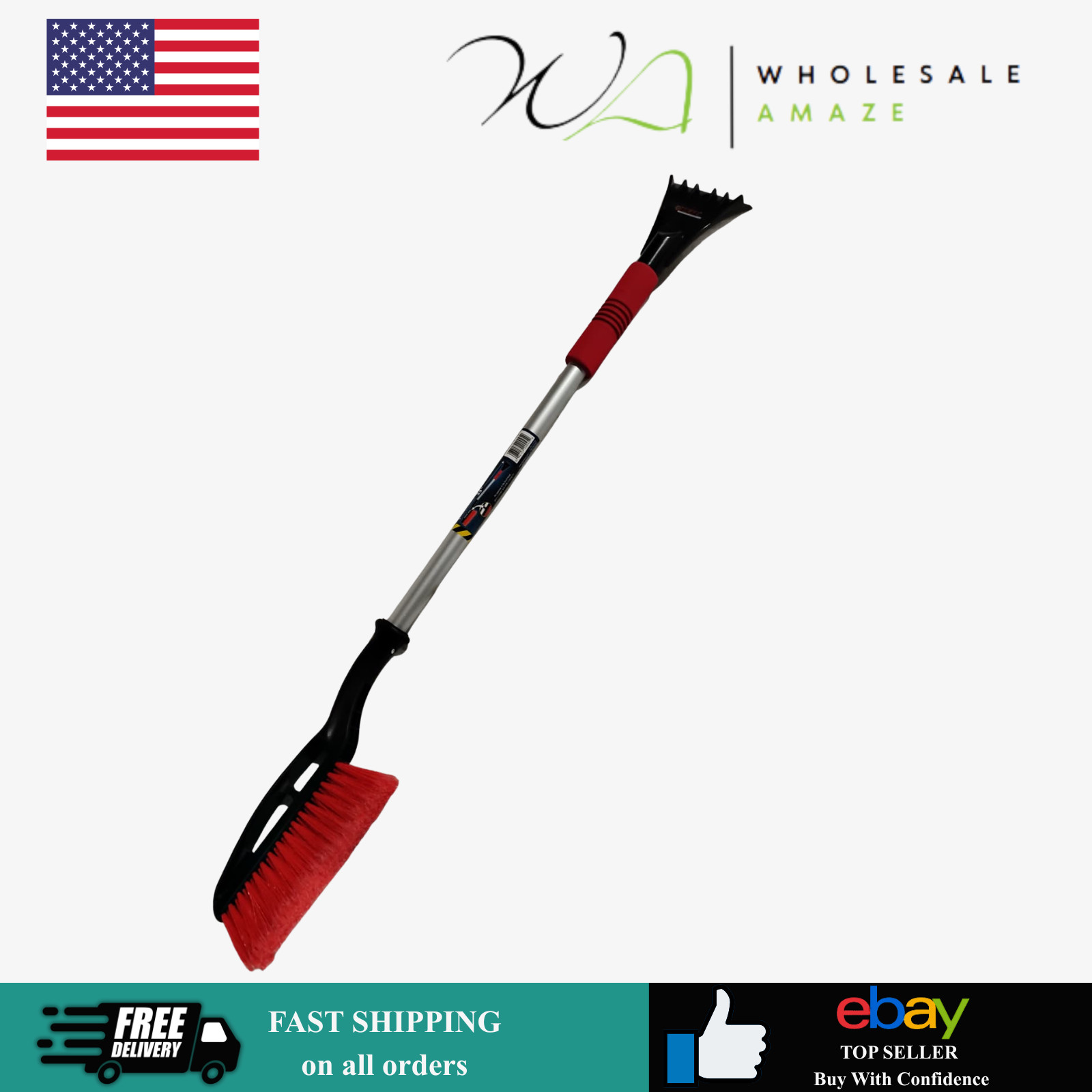 Extendable Snow Brush and Ice Scraper with Red Grip Foam Handle Oskar