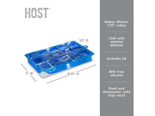 Host Ice Cube Tray with Lid Blue Marble 1.25-inch Cubes