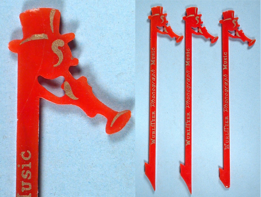 1940s Wurlitzer 3 Swizzle Sticks w/ Musical Note Mascot Jukebox Vending Machine