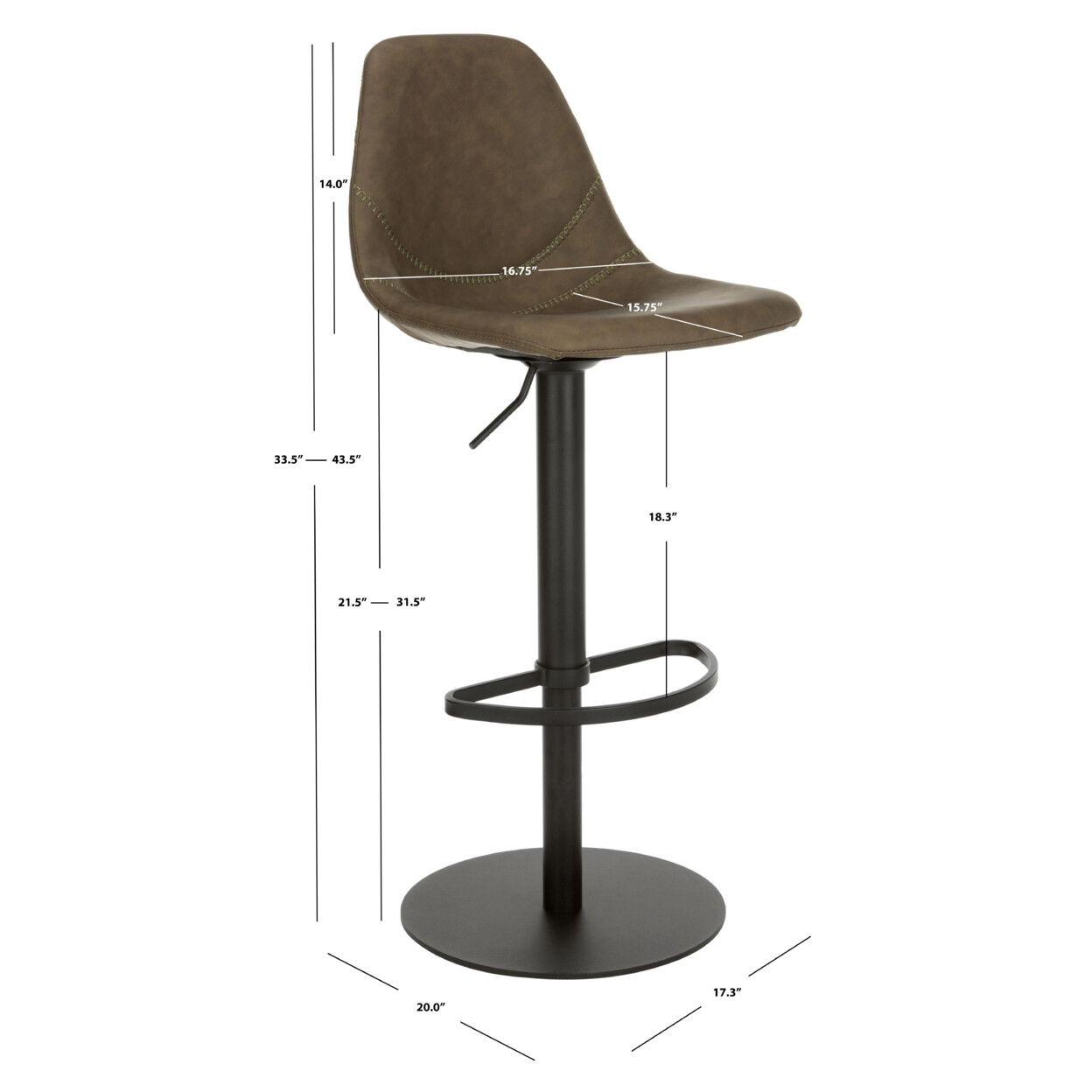 SAFAVIEH Sky Adjustable Swivel Bar Stool | Olive / Black |