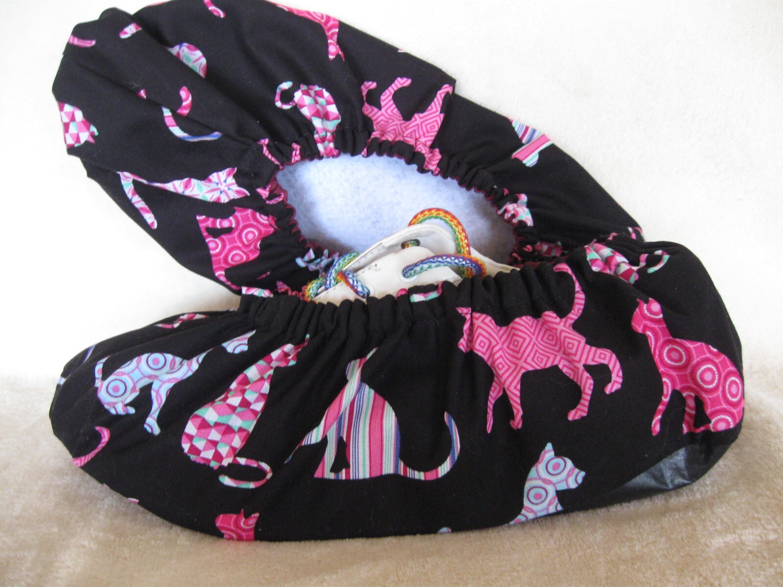 Cats in different shades of pink. Handmade, Cotton. Lined, vinyl soles. Ladies
