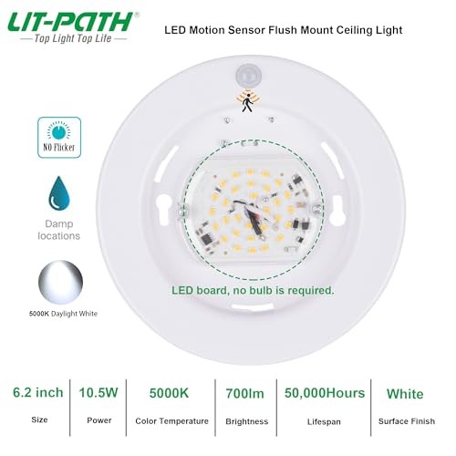 LED Flush Mount Ceiling Light, Closet Lighting 4-Pack 5000K-White Finish