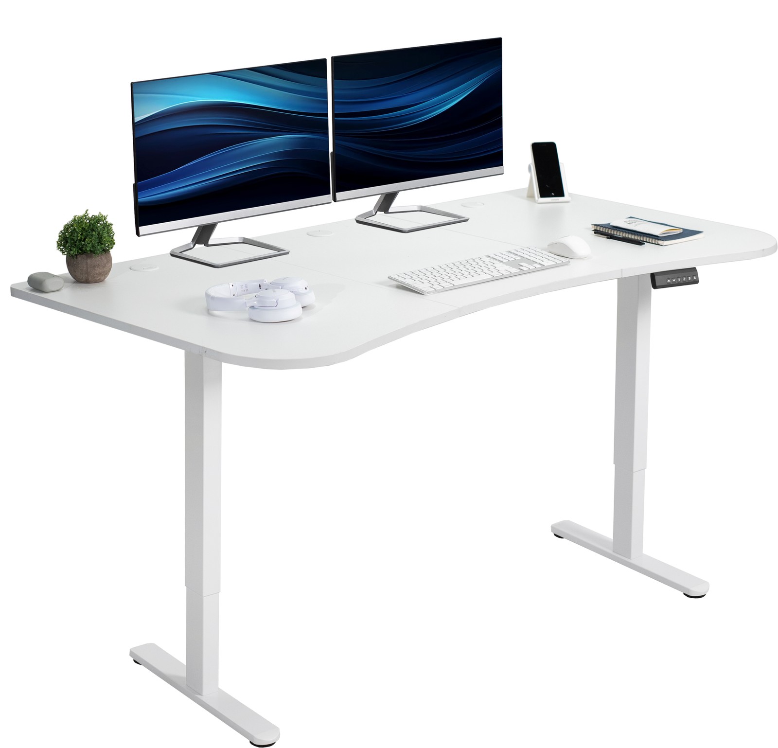 VIVO Electric 63” x 32” Stand Up Desk, White Table Top, White Frame