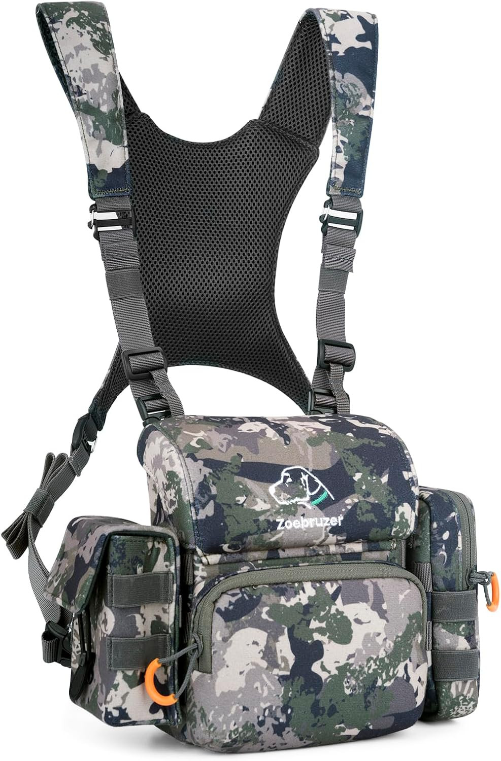Binocular Harness Chest Pack, Bino Harness Bag with Rangefinder Pouch & Rain Cov