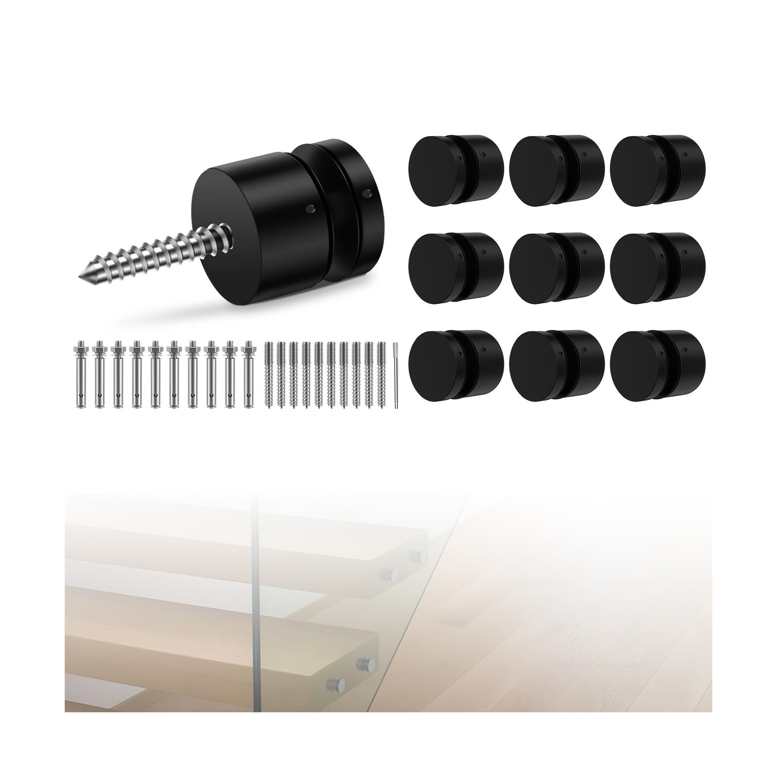 10 Pack 2"x2" SS316 Glass Railing Standoff Solid 1.3 lbs Matte Black Glass St...