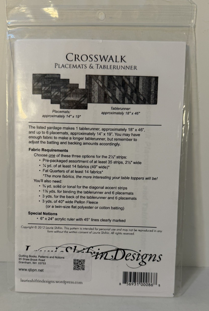 CROSSWALK Quilted Table Runner & Placemats Pattern by Laurie Shifrin Designs