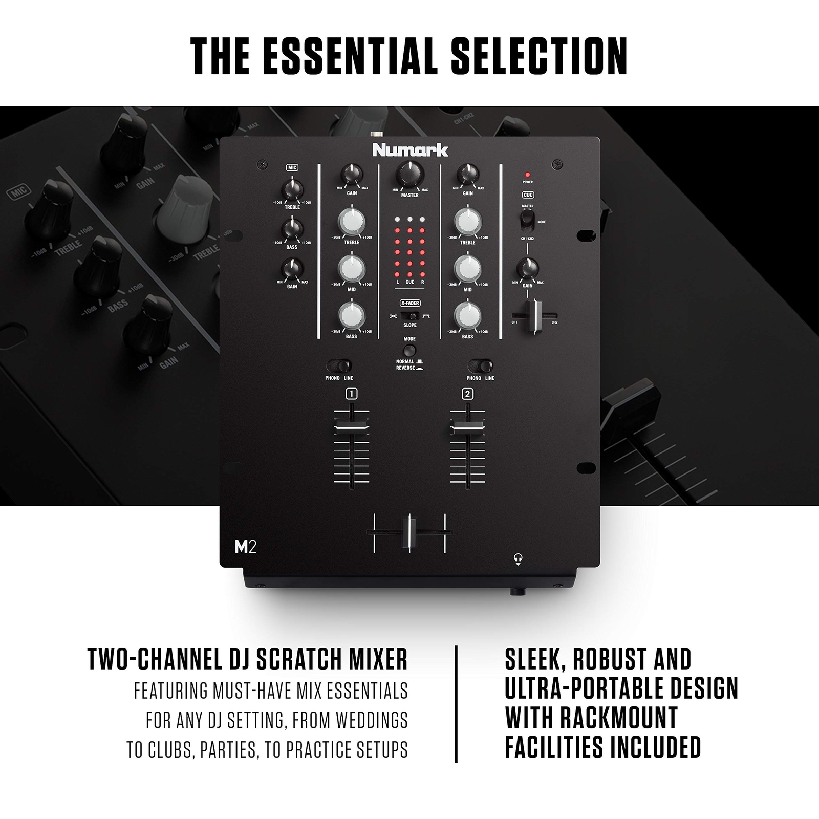 Numark M2 - 2-Channel Scratch DJ Mixer, Rack Mountable with 3-Band EQ, Microp...