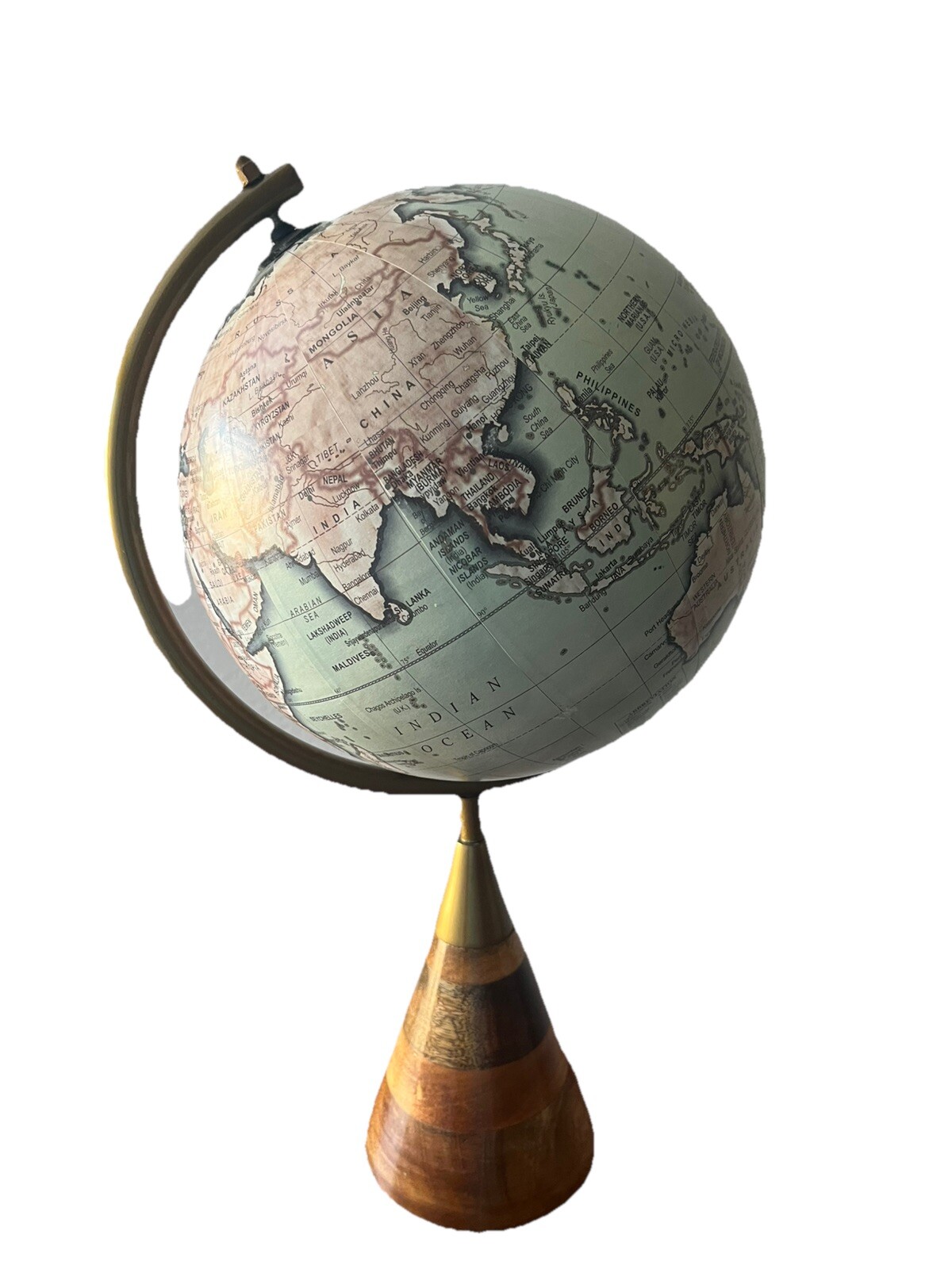 World Globe Wood Stand 2008 Government of India Desk Home Decor 16 Inches Tall